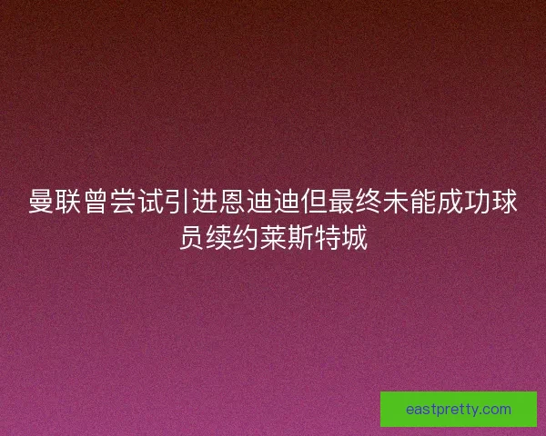 曼联曾尝试引进恩迪迪但最终未能成功球员续约莱斯特城